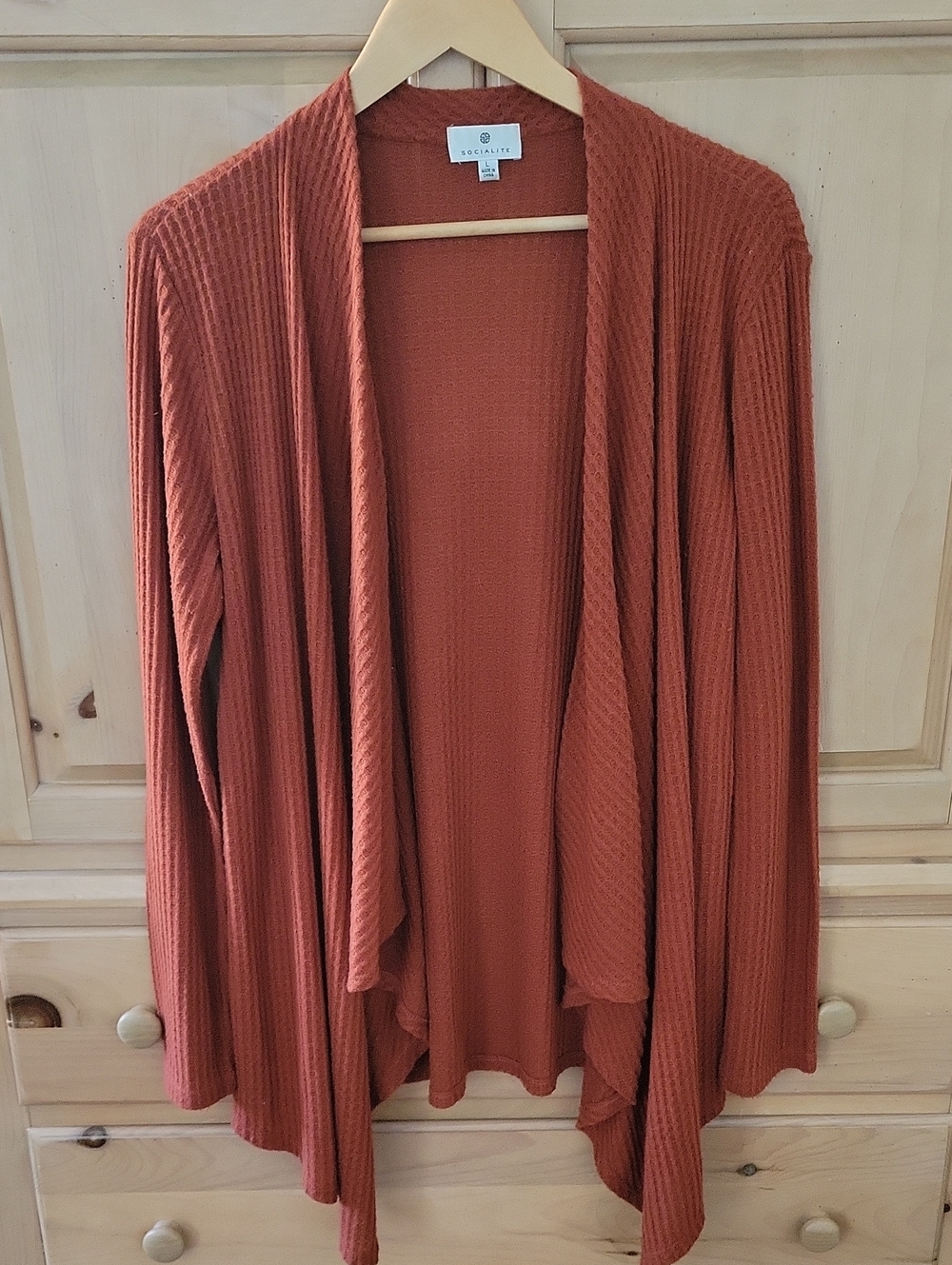 Socialite Rust Open Drape Ribbed Cardigan